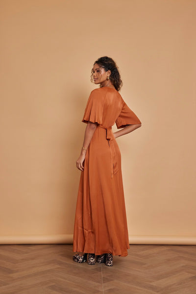 Margot Satin Wrap Dress - Burnt Orange - Maids to Measure