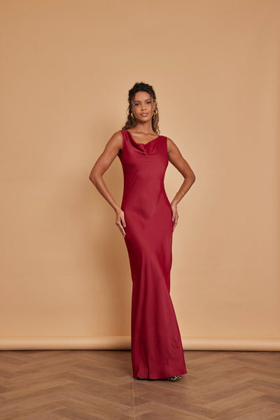 Pandy Satin Cowl Dress - Burgundy - Maids to Measure