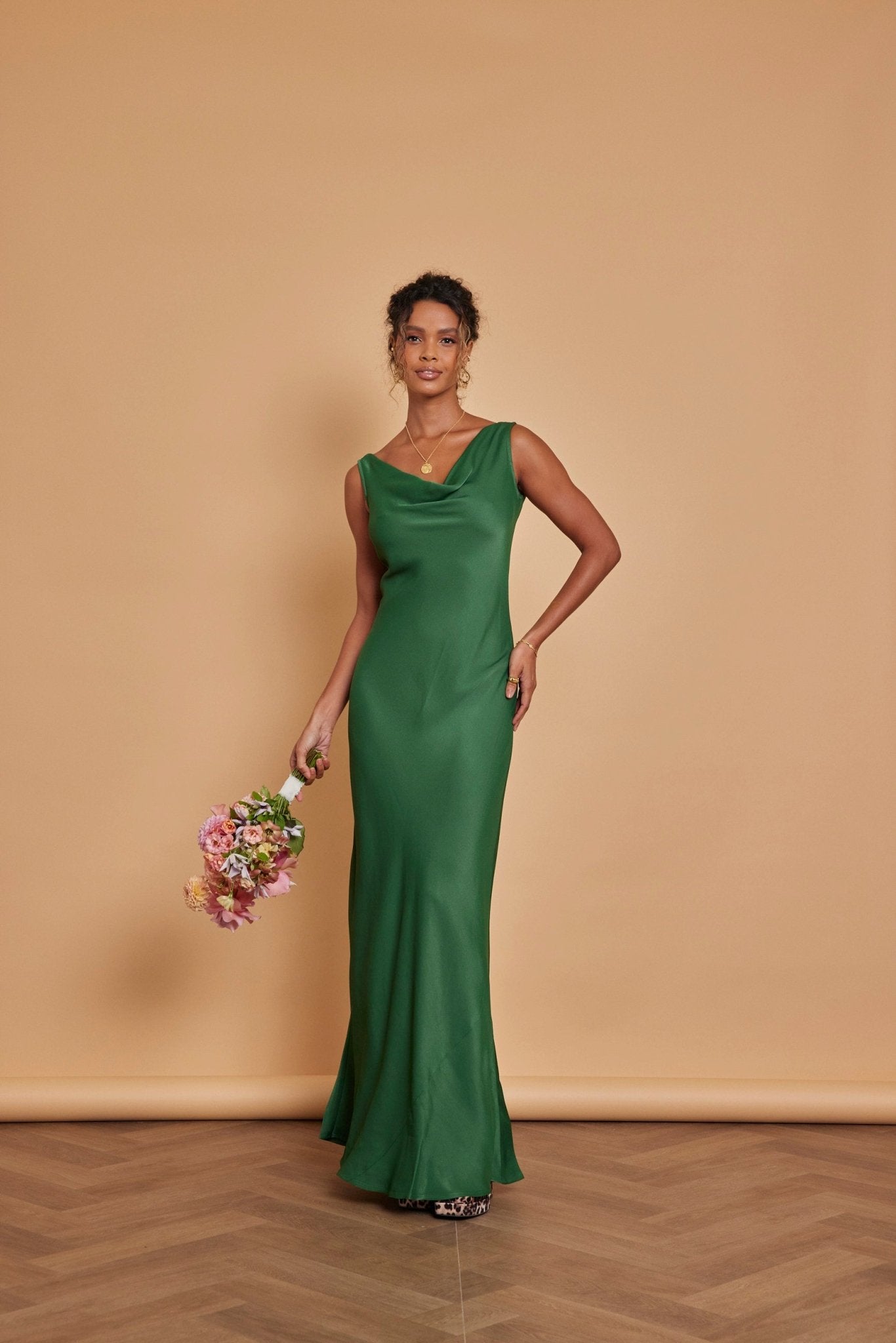 Pandy Satin Cowl Dress - Emerald Green - Maids to Measure