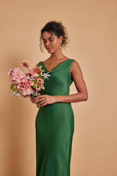 Pandy Satin Cowl Dress - Emerald Green - Maids to Measure