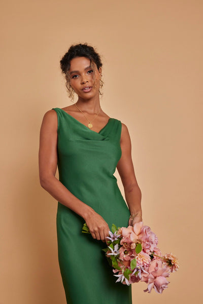 Pandy Satin Cowl Dress - Emerald Green - Maids to Measure