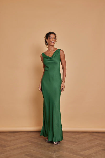 Pandy Satin Cowl Dress - Emerald Green - Maids to Measure