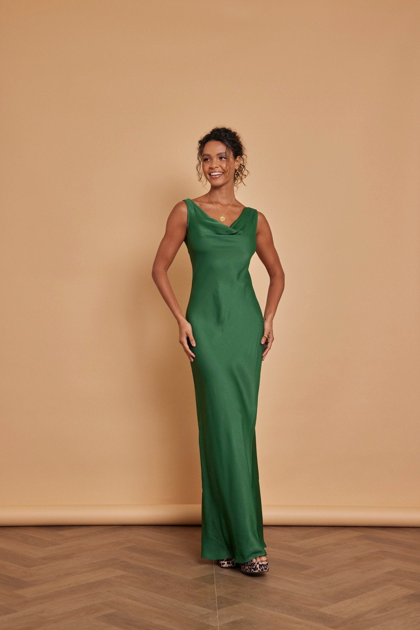 Pandy Satin Cowl Dress - Emerald Green - Maids to Measure