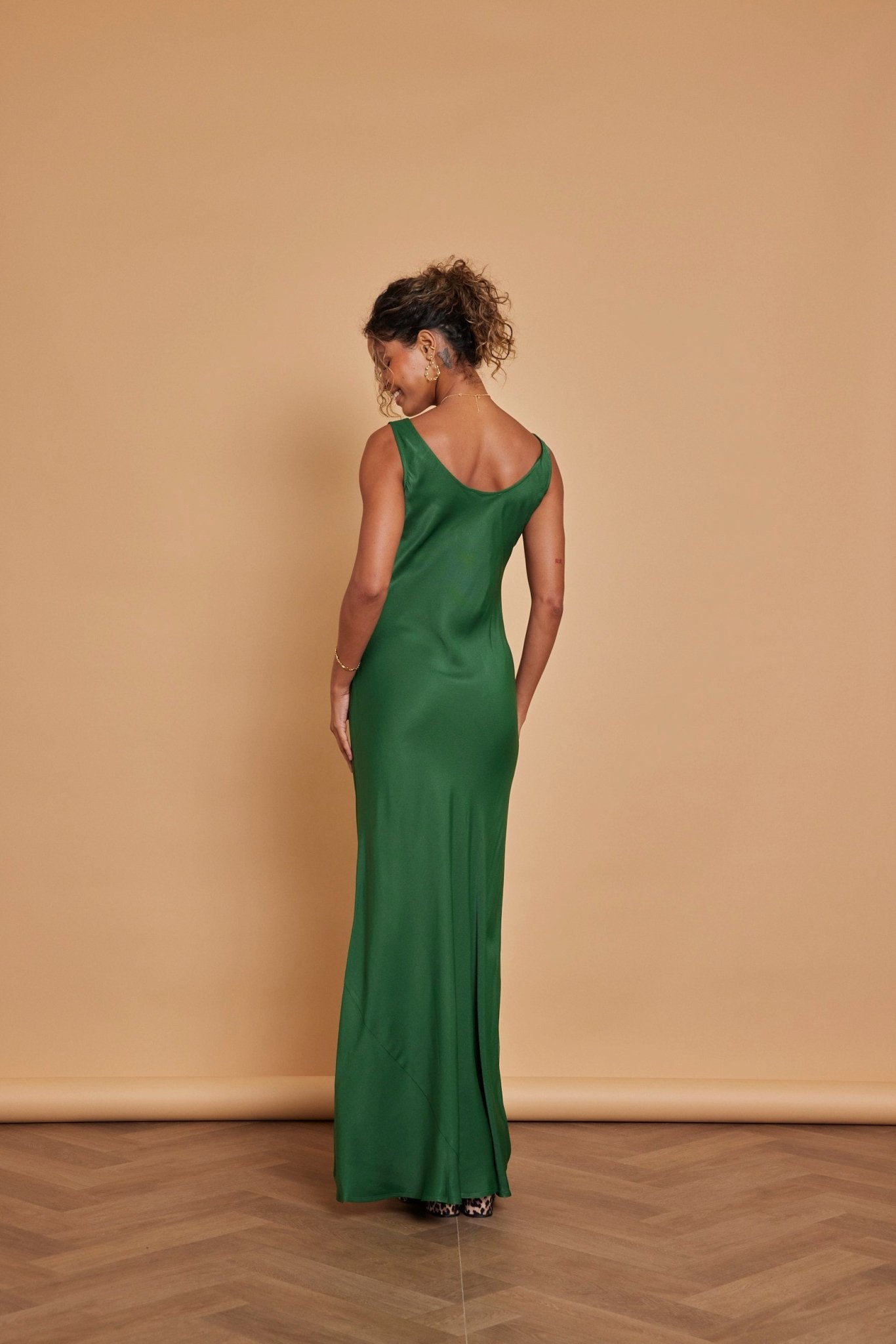 Pandy Satin Cowl Dress - Emerald Green - Maids to Measure