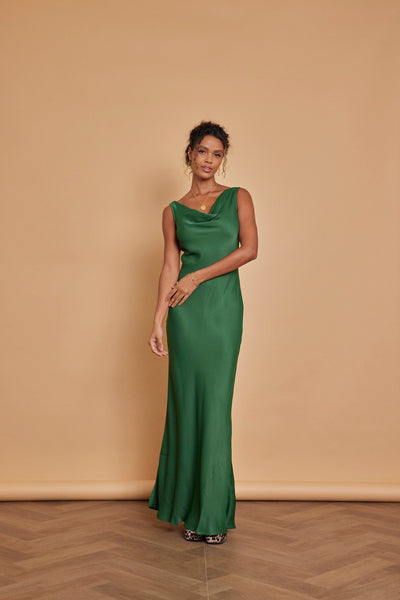 Pandy Satin Cowl Dress - Emerald Green - Maids to Measure