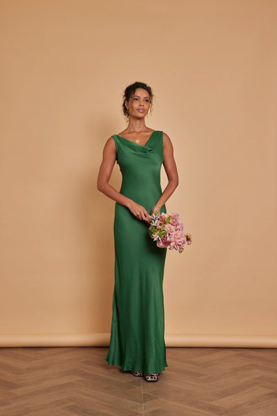 Pandy Satin Cowl Dress - Emerald Green - Maids to Measure