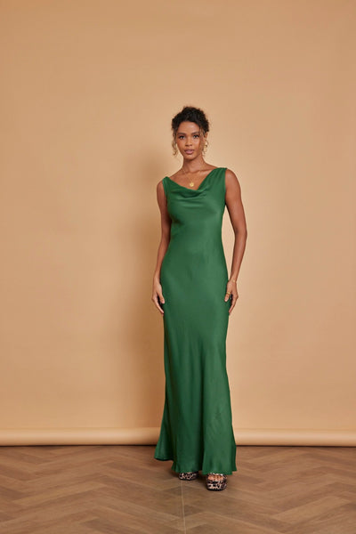 Pandy Satin Cowl Dress - Emerald Green - Maids to Measure