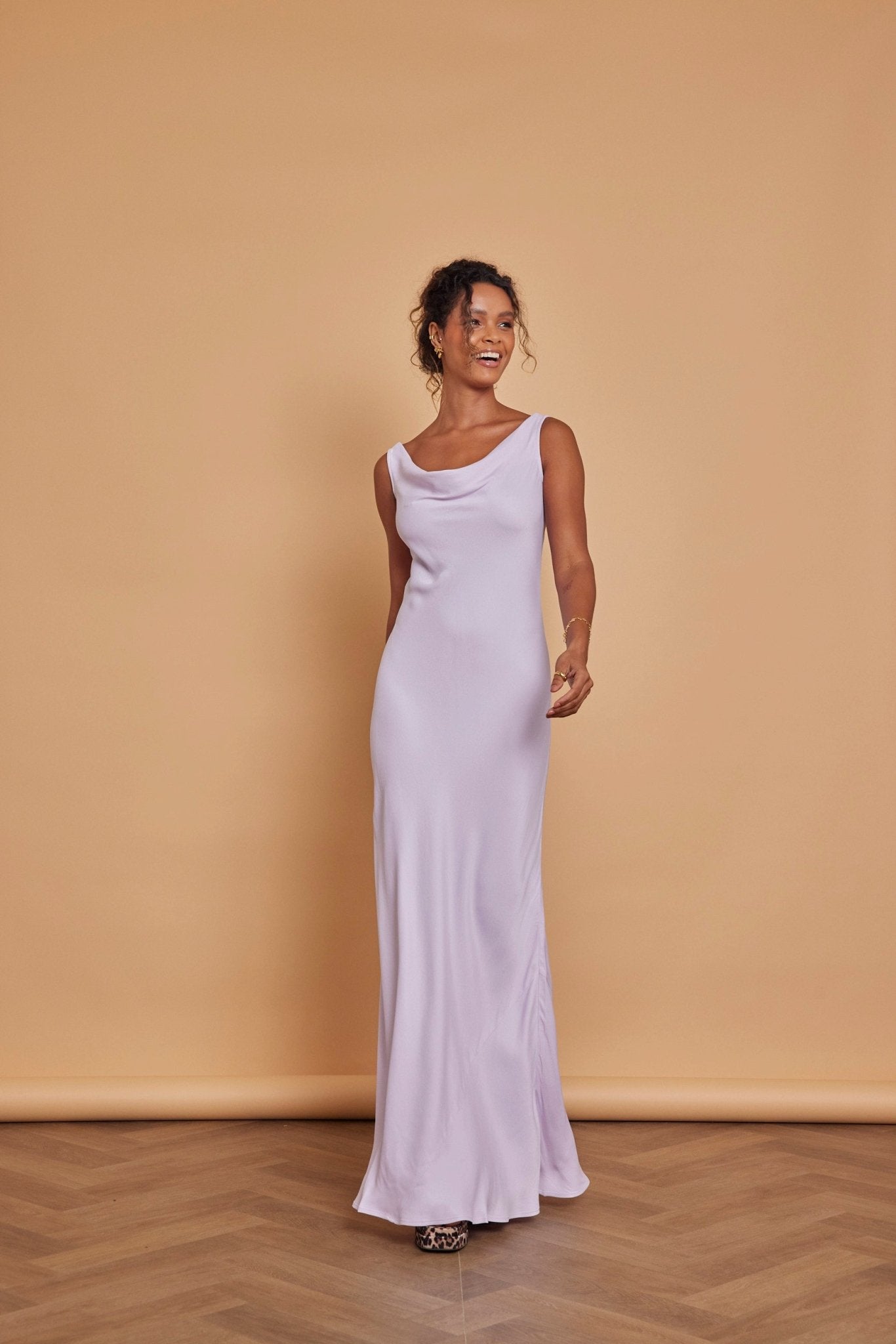 Pandy Satin Cowl Dress - Lilac - Maids to Measure