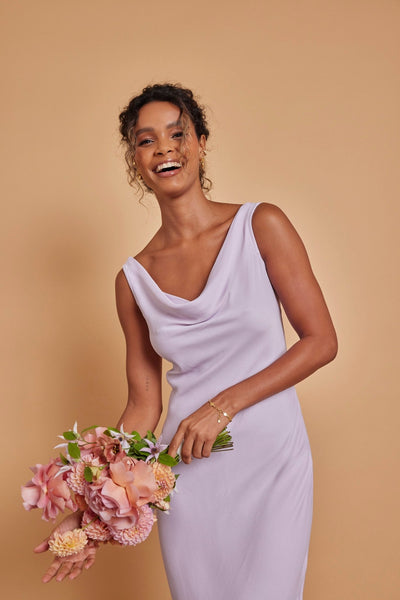 Pandy Satin Cowl Dress - Lilac - Maids to Measure