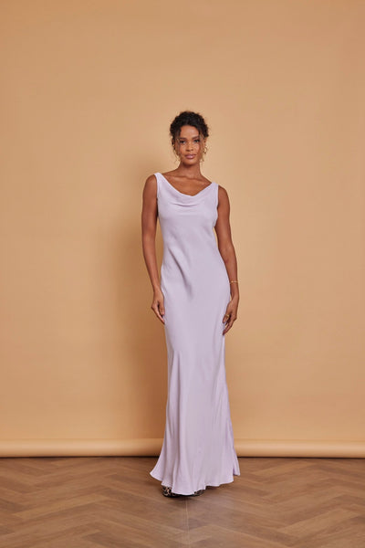 Pandy Satin Cowl Dress - Lilac - Maids to Measure