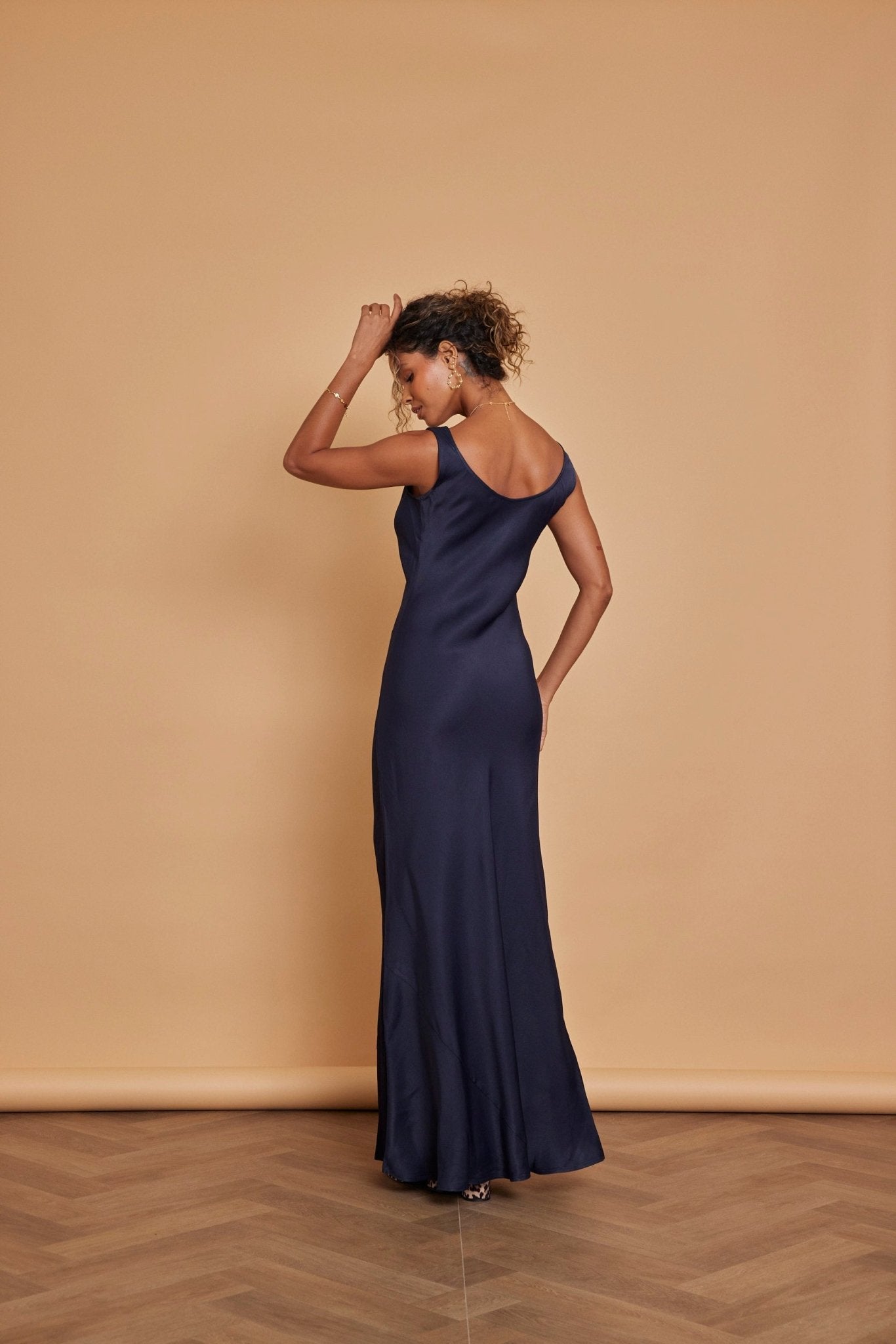 Pandy Satin Cowl Dress - Navy Blue - Maids to Measure