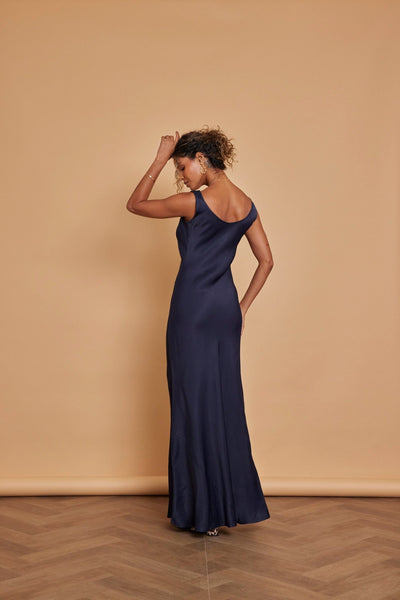 Pandy Satin Cowl Dress - Navy Blue - Maids to Measure