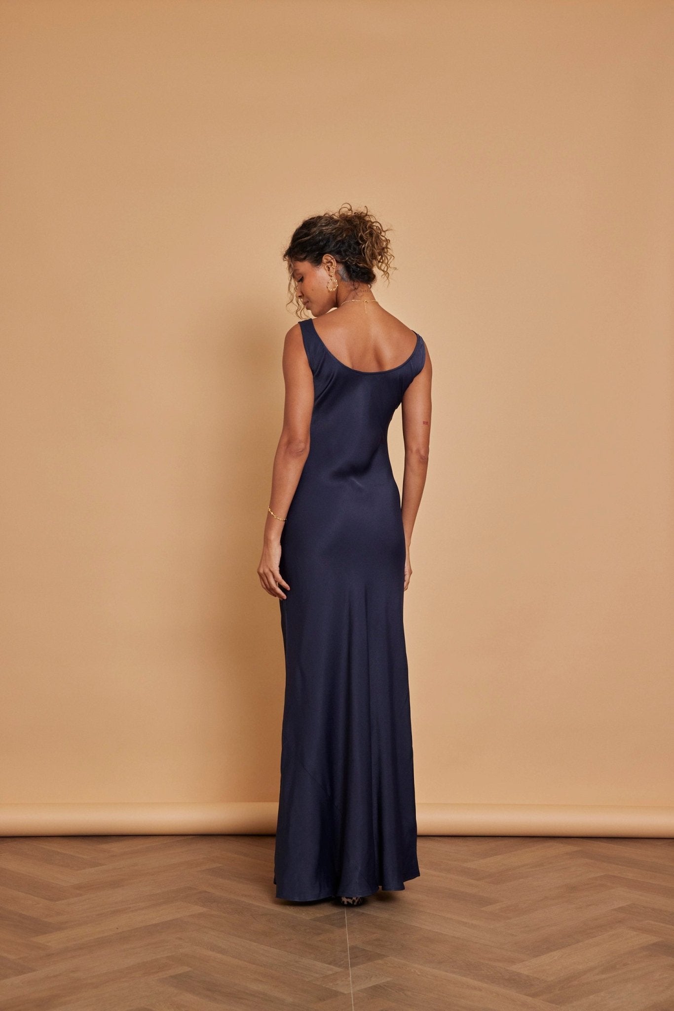 Pandy Satin Cowl Dress - Navy Blue - Maids to Measure