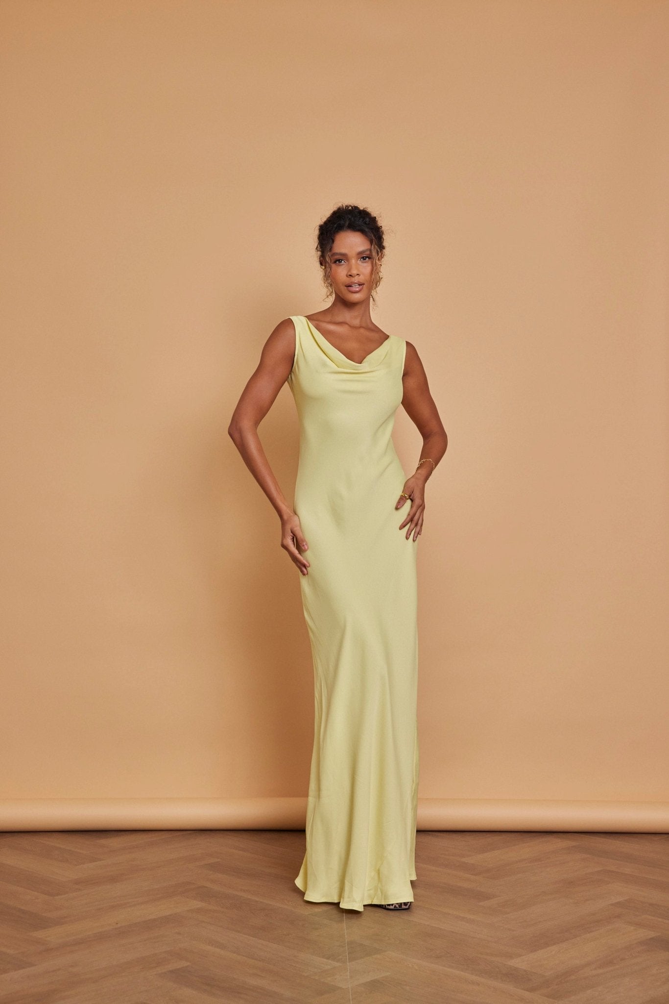 Pandy Satin Cowl Dress - Yellow - Maids to Measure