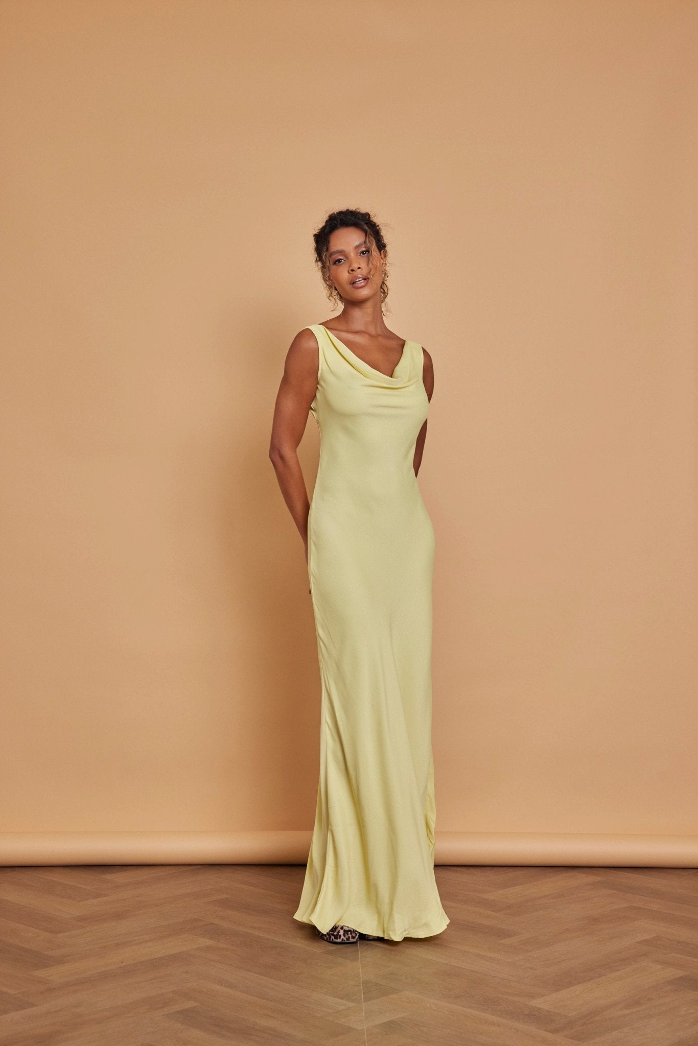 Pandy Satin Cowl Dress - Yellow - Maids to Measure