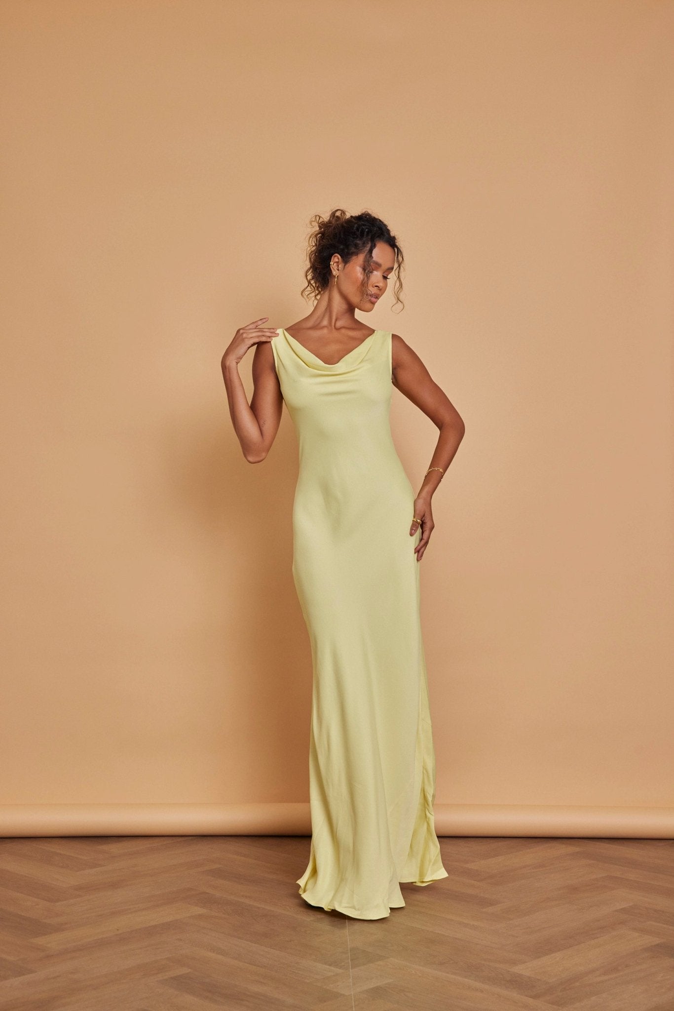 Pandy Satin Cowl Dress - Yellow - Maids to Measure