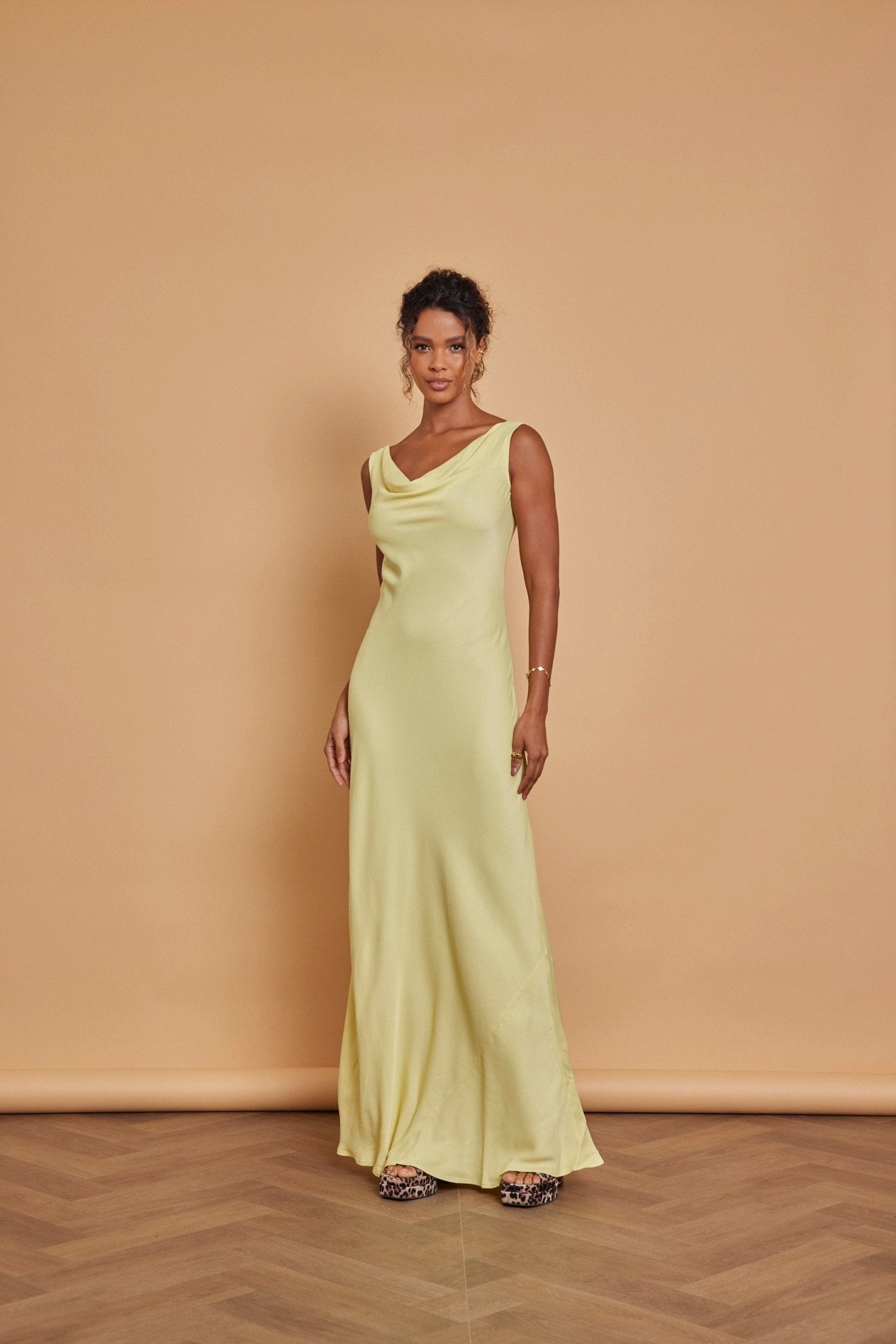 Pandy Satin Cowl Dress - Yellow - Maids to Measure