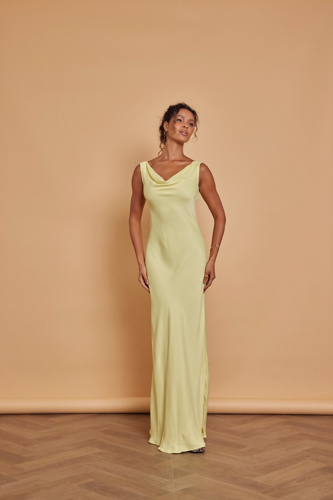 Pandy Satin Cowl Dress - Yellow - Maids to Measure