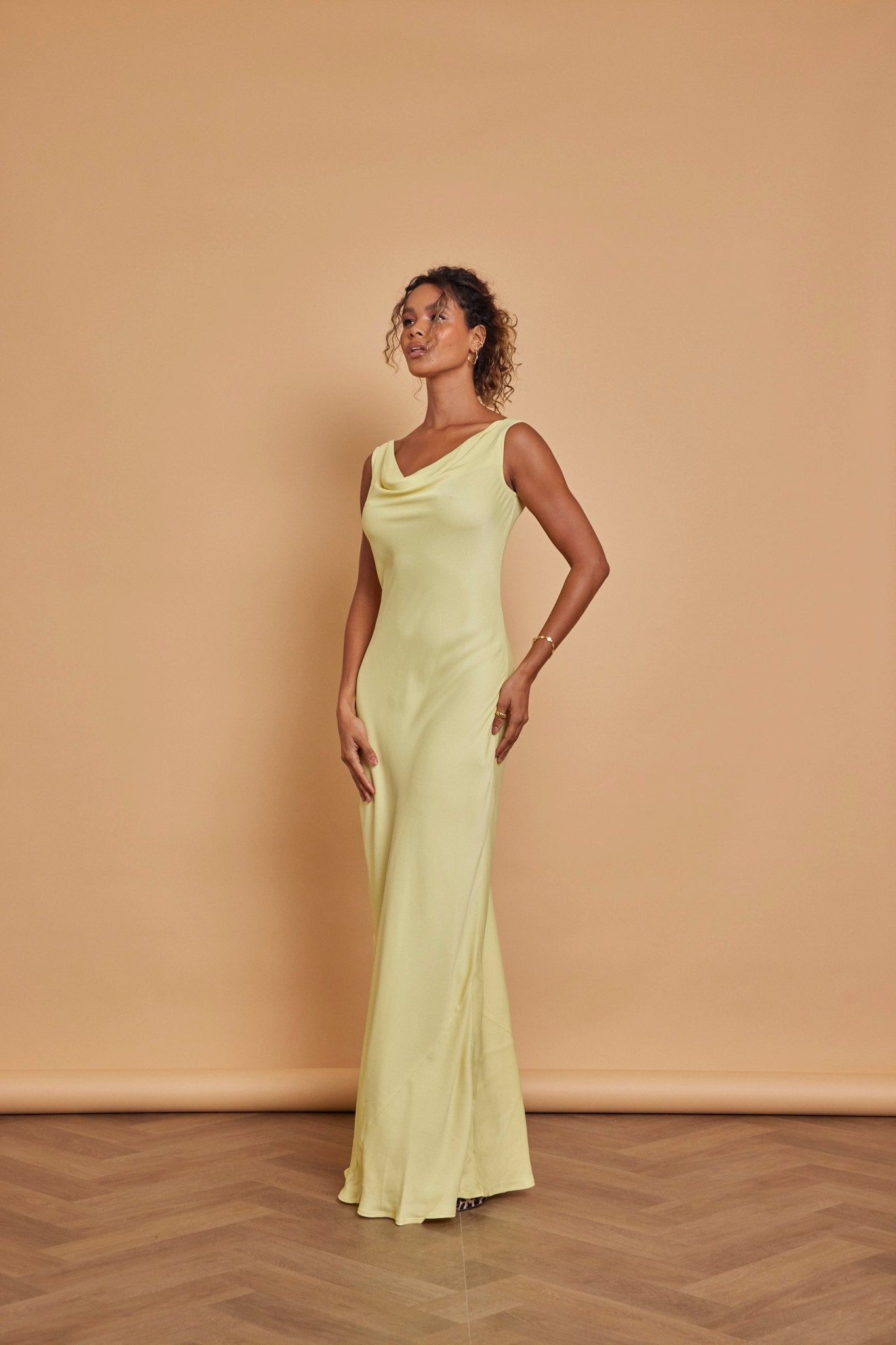 Pandy Satin Cowl Dress - Yellow - Maids to Measure