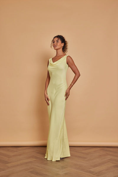 Pandy Satin Cowl Dress - Yellow - Maids to Measure