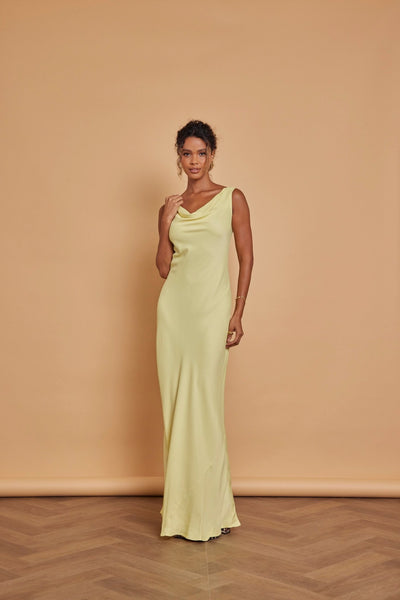 Pandy Satin Cowl Dress - Yellow - Maids to Measure