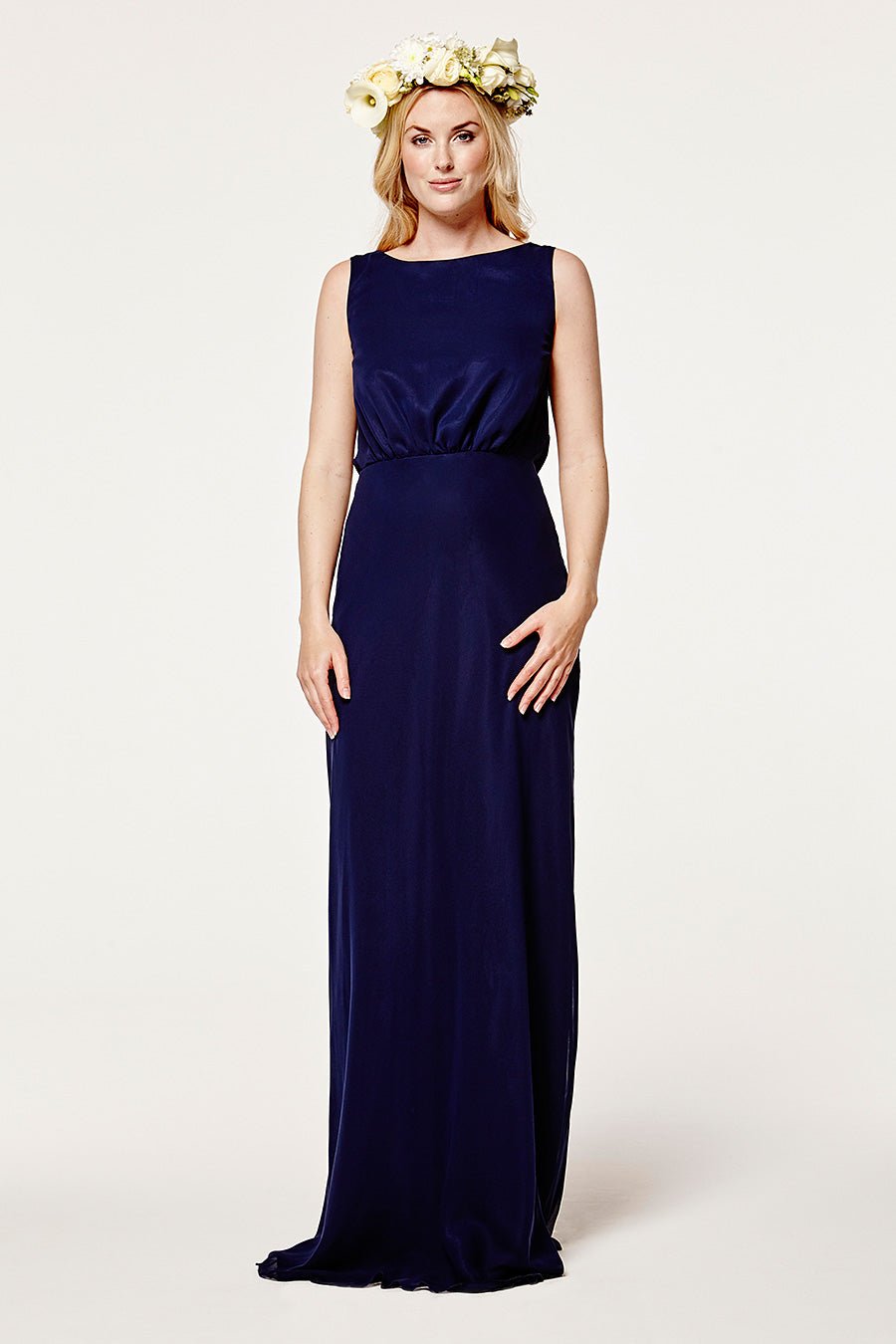 Regent Cowl Back Chiffon Dress - Midnight Blue - Maids to Measure