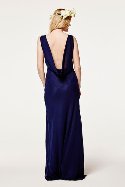 Regent Cowl Back Chiffon Dress - Midnight Blue - Maids to Measure