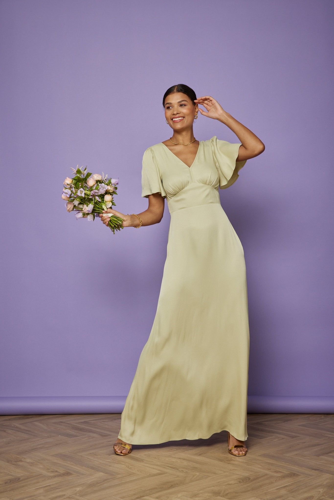 Our Cleo Sage Green Wrap Bridesmaid Dress - Maids to Measure