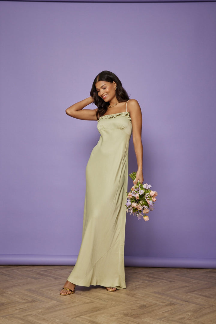 Green silk slip dress hotsell