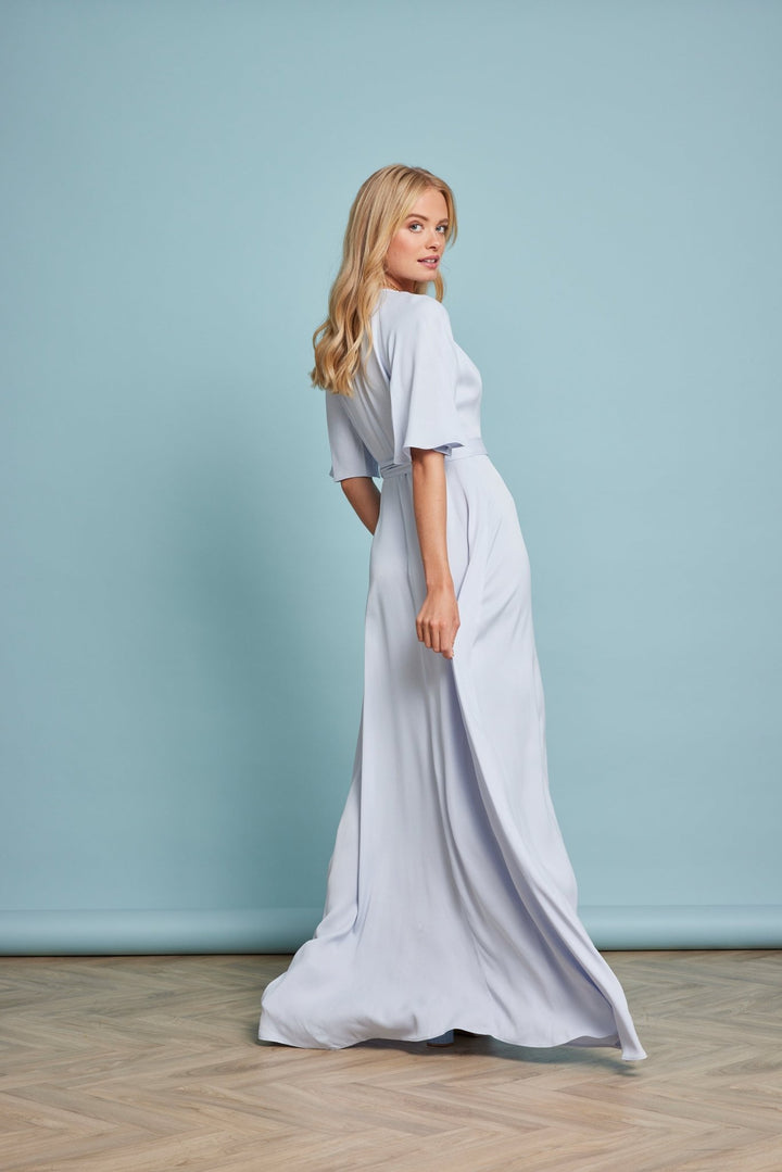 Our Margot Pale Blue Wrap Bridesmaid Dress Maids to Measure