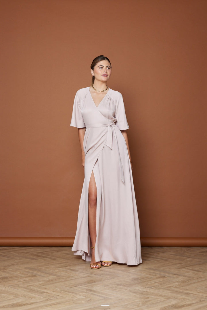 Margot Satin Wrap Dress Pale Pink New 14 Pale Pink