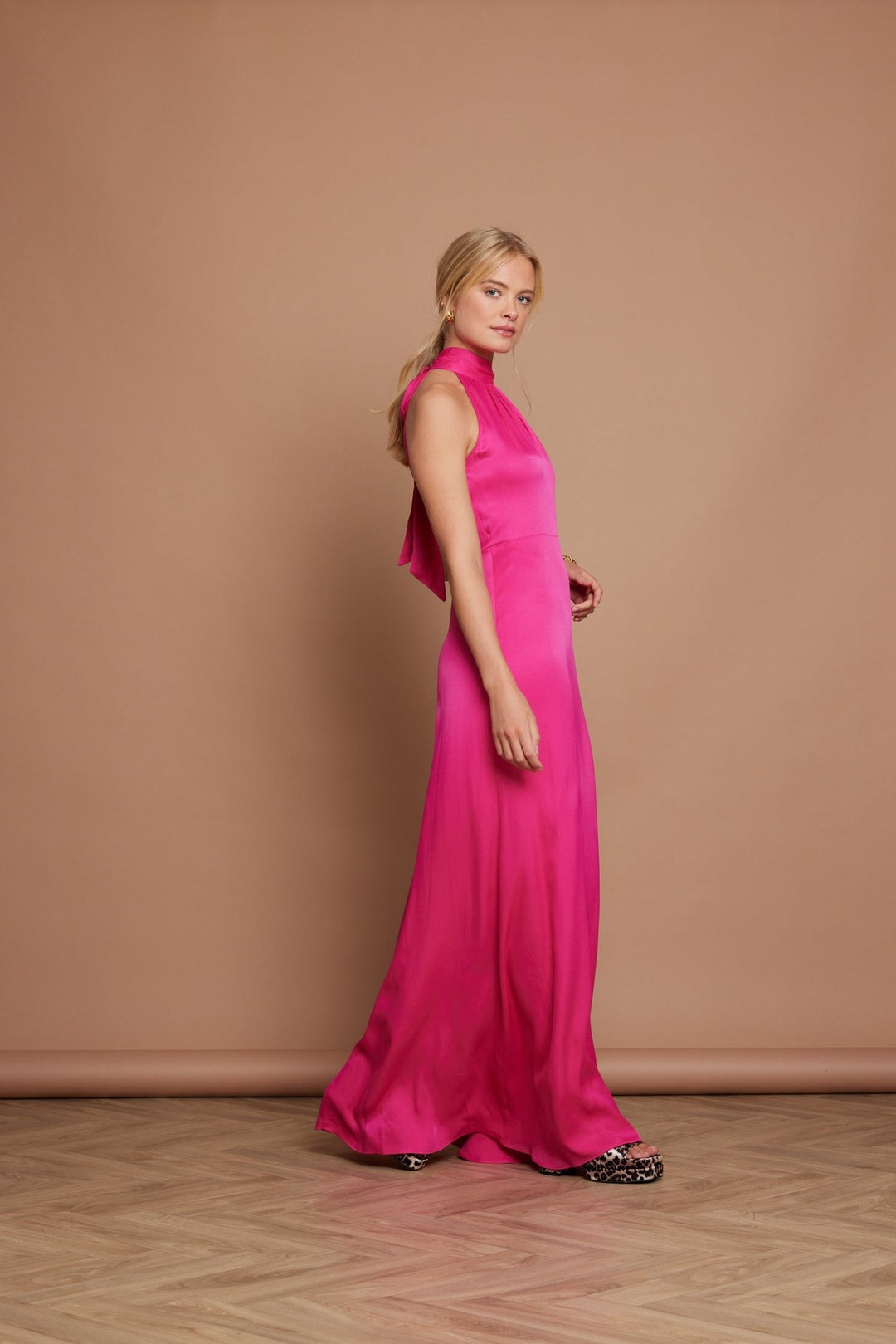 Hot pink high neck dress hotsell