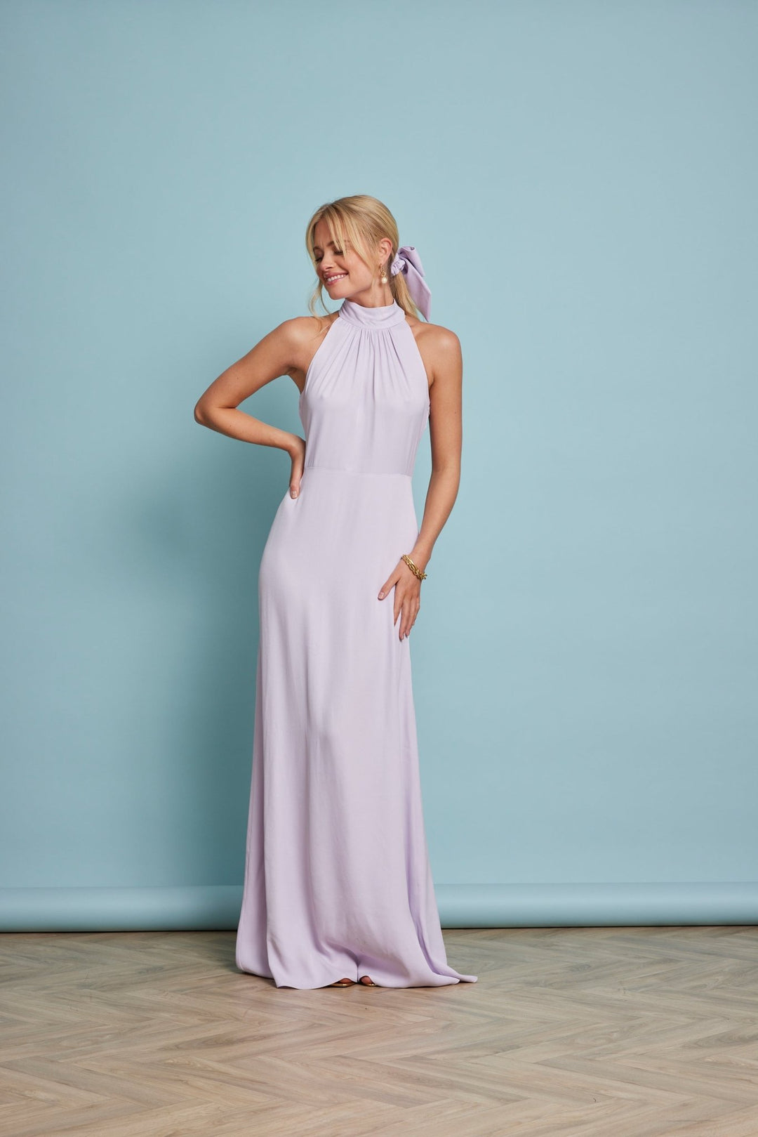 Lilac halter neck bridesmaid dress best sale